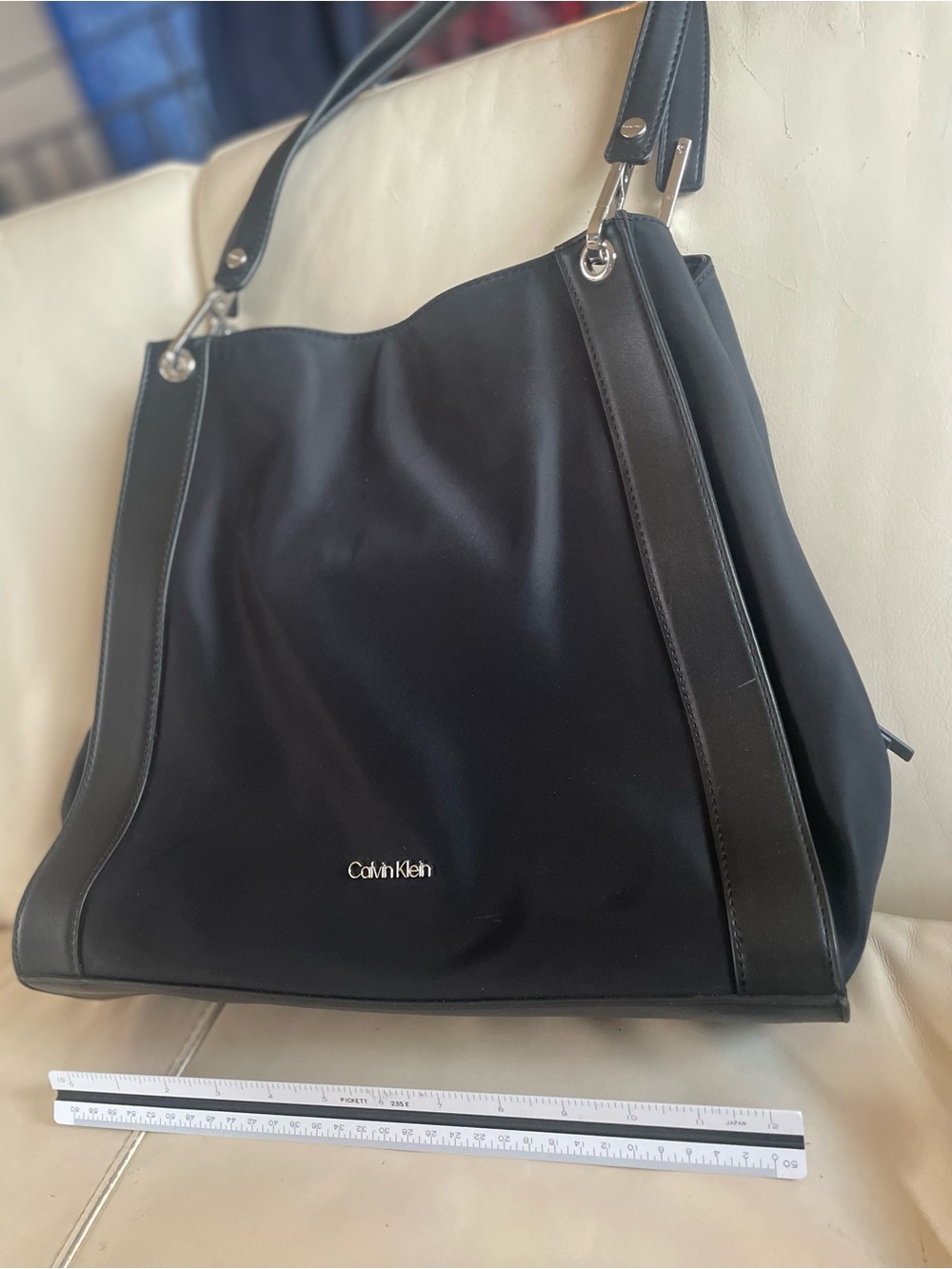 Calvin Klein Nylon and Leather Black Shoulder Tote Bag